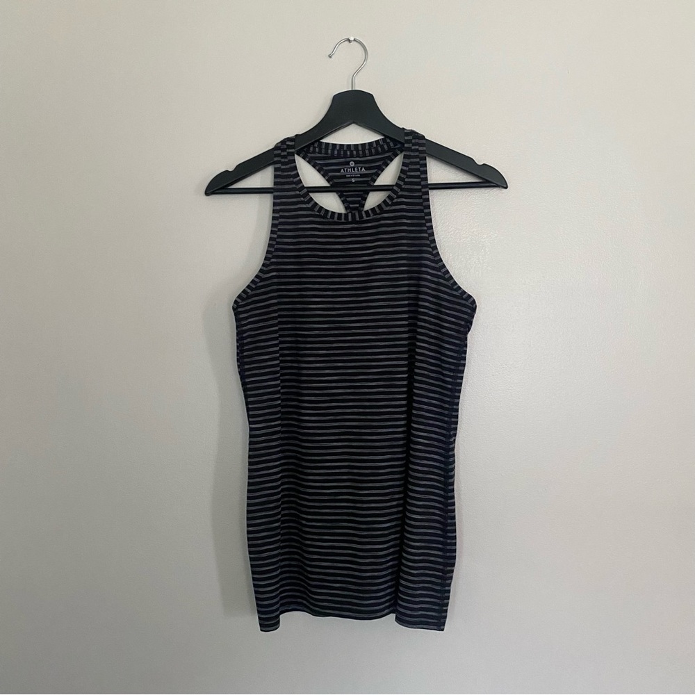 Athleta Striped Black and Grey Racerback Tank Top
